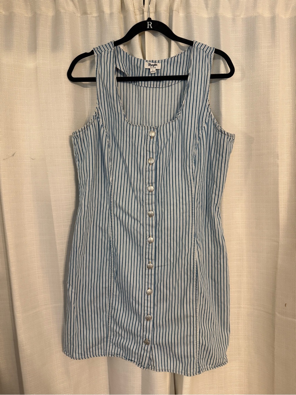 Sleeveless Blue & White Striped Button-Front Dress
